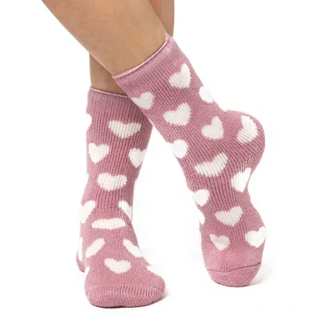 Dámské hřejivé ponožky Heat Holders ORIGINAL – růžové s bílými srdíčky
