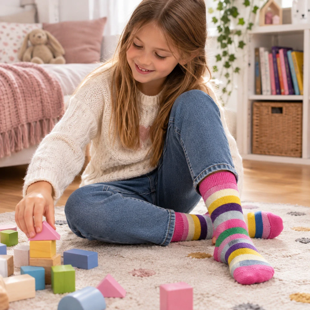 Dívčí pruhované froté termoponožky – hřejivé zimní ponožky pro děti | SockShop.cz