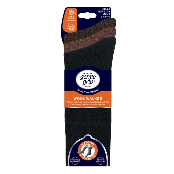Luxusní pánské vlněné ponožky Gentle Grip – jemný lem, 3 páry