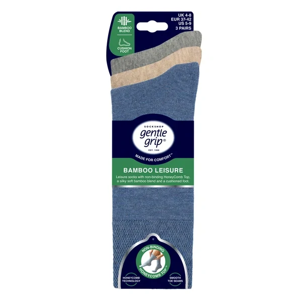Dámské bambusové froté ponožky Gentle Grip | 3 páry – světle modrá, šedá, béžová