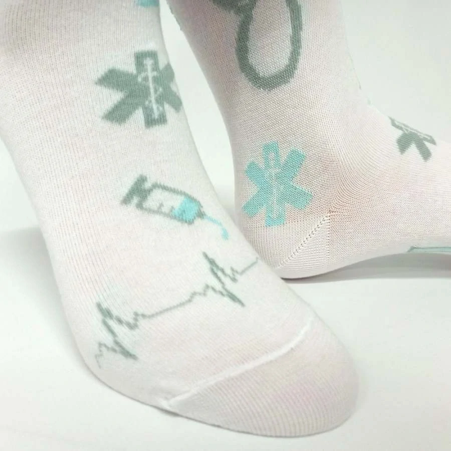 Bílé bavlněné ponožky s lékařskými motivy KLINIKA