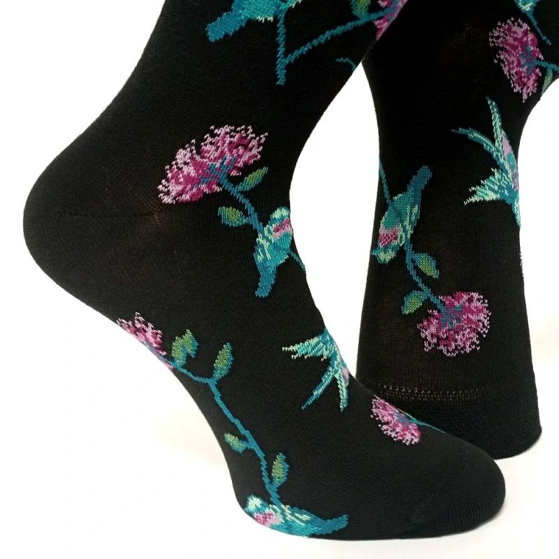 Luxusní dámské ponožky s nádherně vypletenými kolibříky