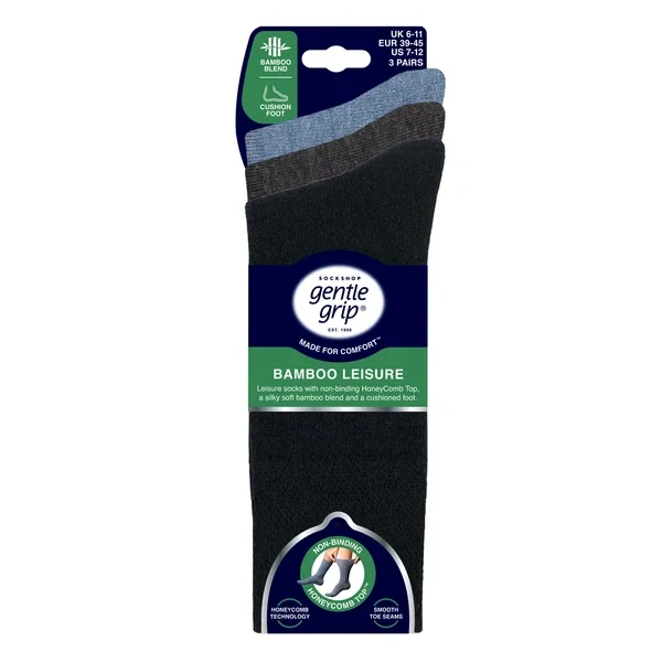 Pánské bambusové ponožky Gentle Grip s nesvíravým lemem – 3 páry