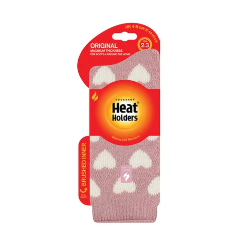 Dámské hřejivé ponožky Heat Holders ORIGINAL – růžové s bílými srdíčky
