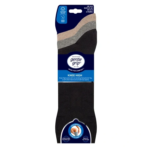Dámské bavlněné podkolenky Gentle Grip Natural – 3 páry