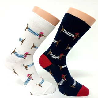 Barevné dámské ponožky s jezevčíkem