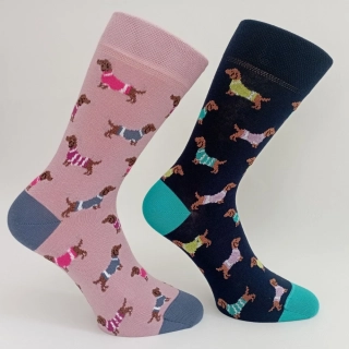 Barevné dámské ponožky s jezevčíky