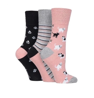 Barevné dámské ponožky s pejskem a kočičkou
