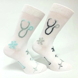 Bílé bavlněné ponožky s lékařskými motivy KLINIKA