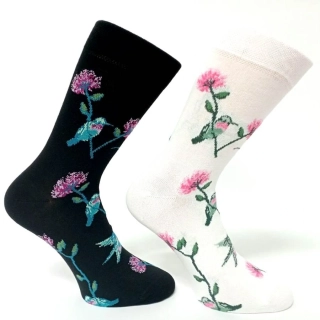 Luxusní dámské ponožky s nádherně vypletenými kolibříky